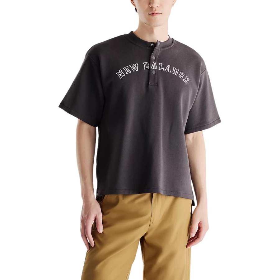 New Balance New Balance French Terry T Shirts Men's Black Cement Henry Collar Moderate