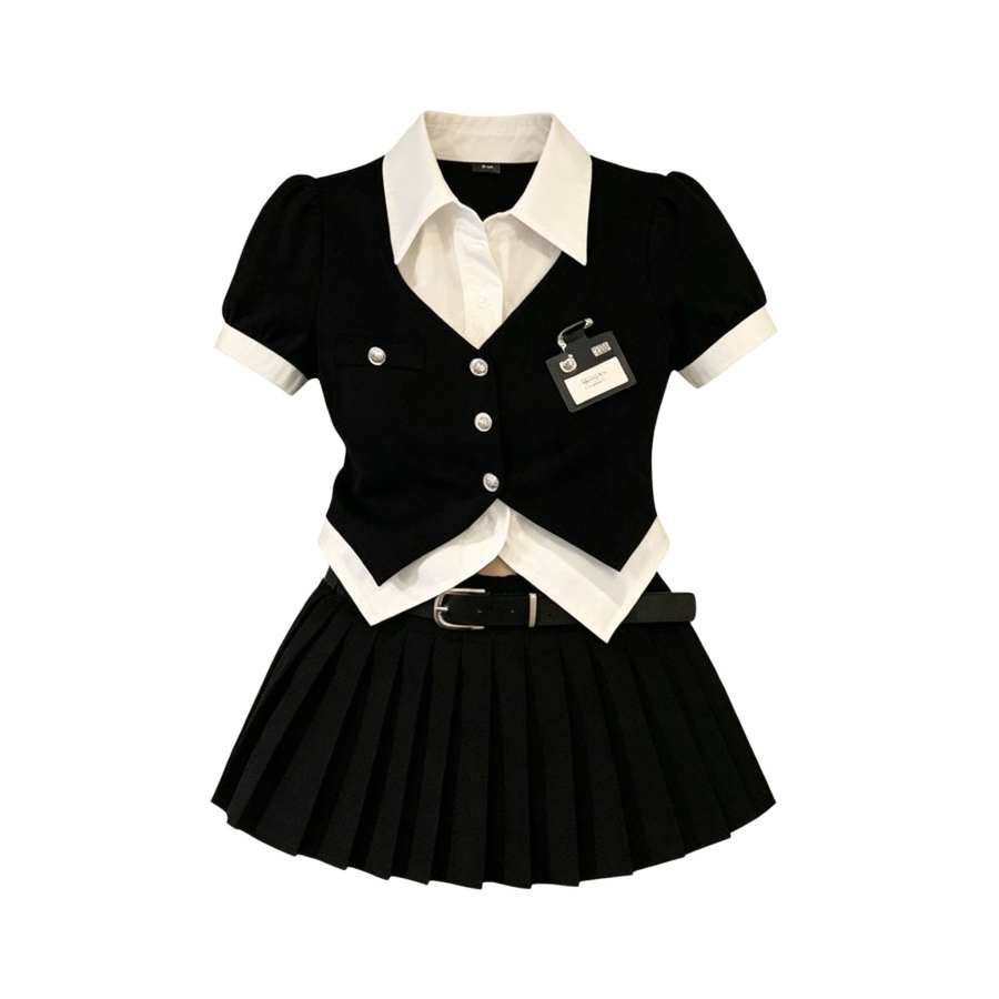Sugarfunk Two Piece Skirt Sets Women's Lapel Thin Short Skirt