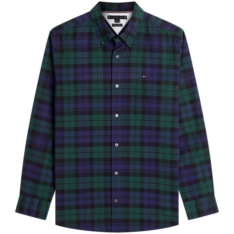 Tommy Hilfiger Shirts Men's Blue Green Plaid L6K Lapel Moderate