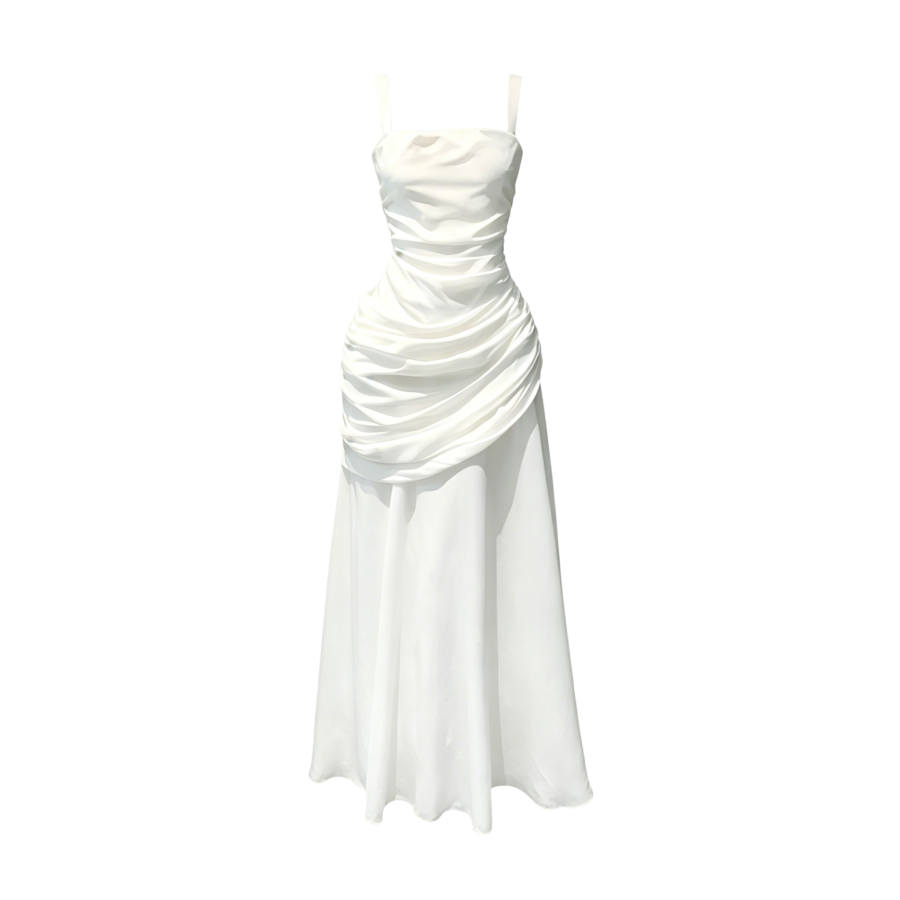 TUSHIFEI Sleeveless Dresses Women's White Square Collar Thin Long Skirt A Line Skirt