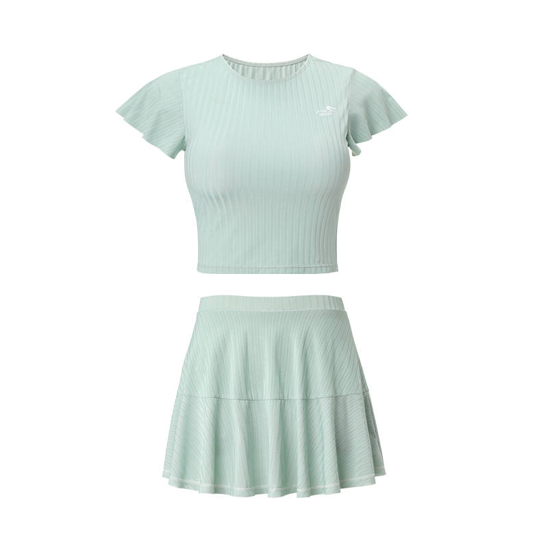 Disney Two Piece Swimsuits Women's Green Crew Neck Moderate Short Skirt Two Piece Swimsuit