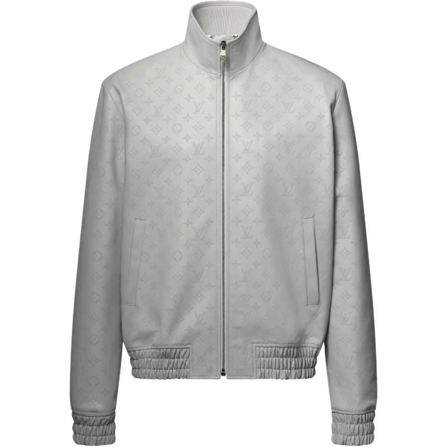 LOUIS VUITTON LOUIS VUITTON Monogram Leather Jackets Men's Gray Stand Collar Moderate