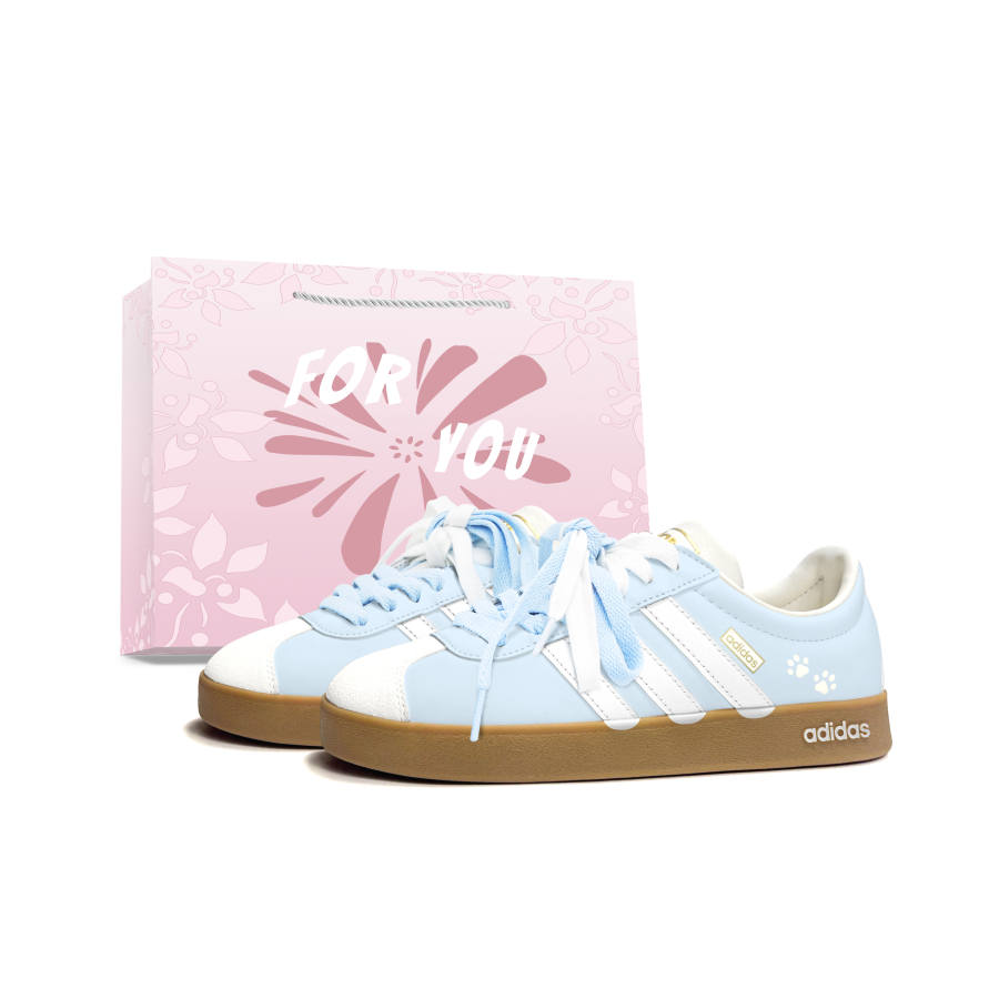Adidas Adidas VL COURT 2.0 Skateboard Shoes Women's Low Top Light Blue & White & Brown & Gold Color Block
