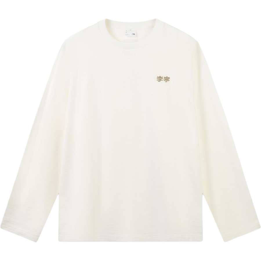 Li-Ning Li Ning Sports Life Collection T Shirts Unisex Ivory Crew Neck Moderate Straight Fit
