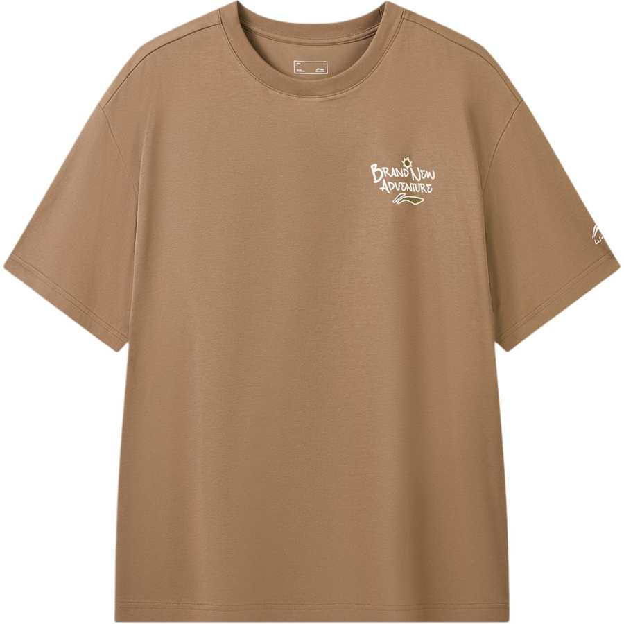Li-Ning Li Ning Sports Life Collection T Shirts Unisex Mocha Coffee Brown Crew Neck Moderate Straight Fit