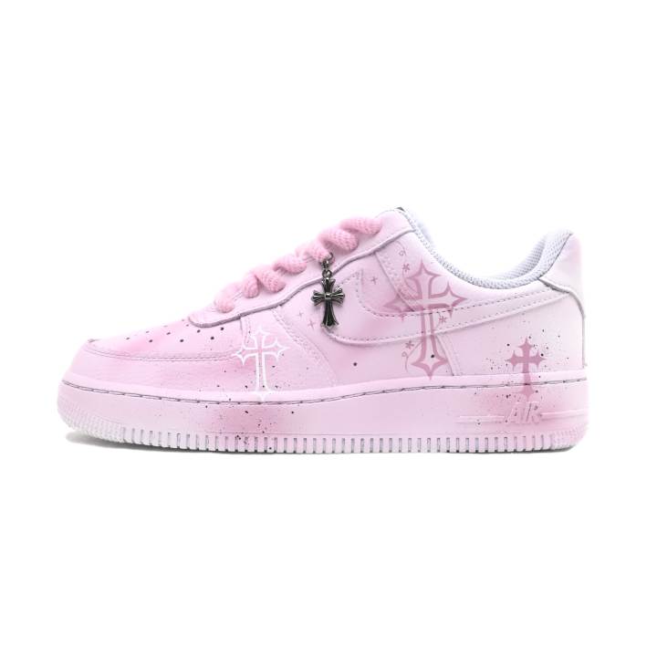 Nike Nike Air Force 1 Skateboard Shoes Unisex Low Top Pink White Gradient Ink Splatter