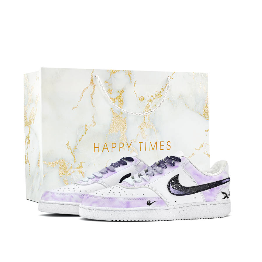 Nike Nike Court Vision 1 Skateboard Shoes Unisex Low Top White Purple Black Tie Dye Starry Sky Colorway