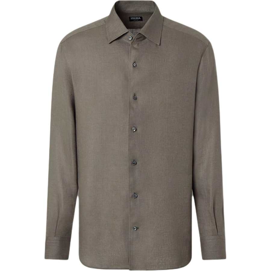 Ermenegildo Zegna Shirts Men's Dark Taupe Umber Lapel Moderate Straight Fit