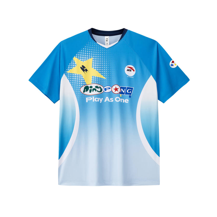 ANTA T Shirts Men's Sea Blue Crew Neck