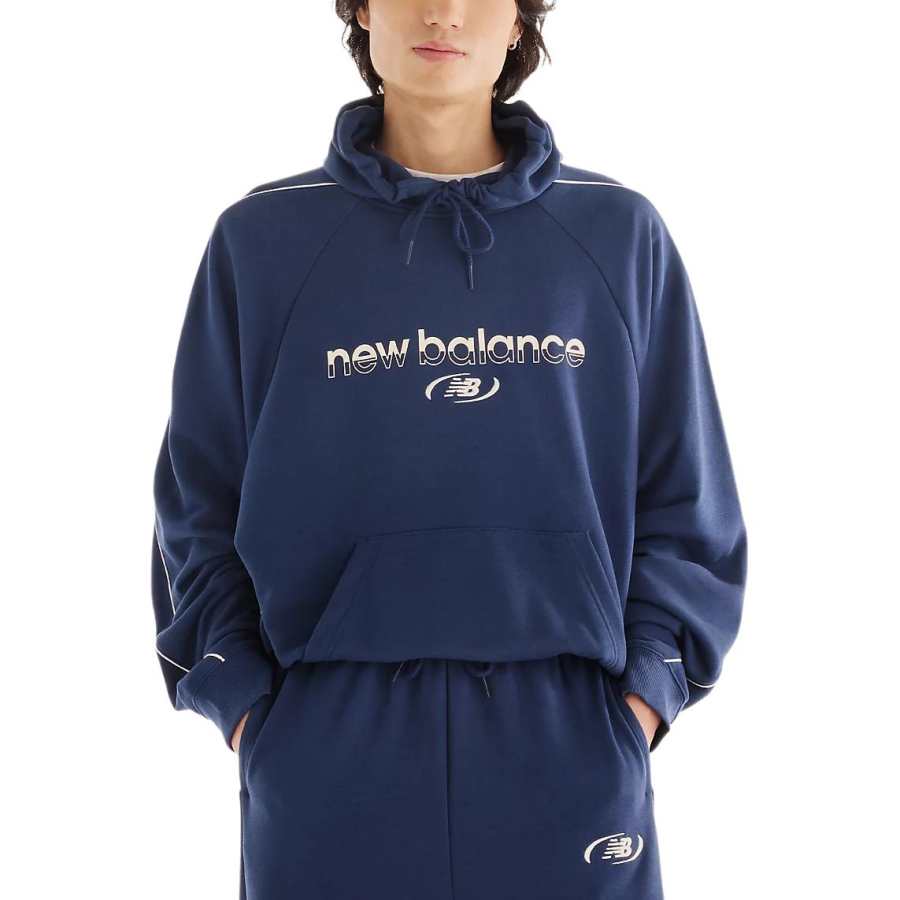 New Balance New Balance French Terry Sweatshirts Men's Marine Blue Hooded Non Detachable Moderate