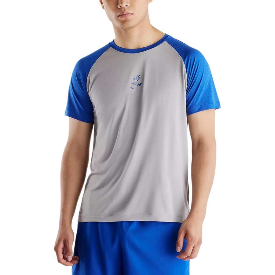 New Balance New Balance Training Quick Dry T Shirts Men's Slate Gray/Royal Blue Crew Neck Moderate