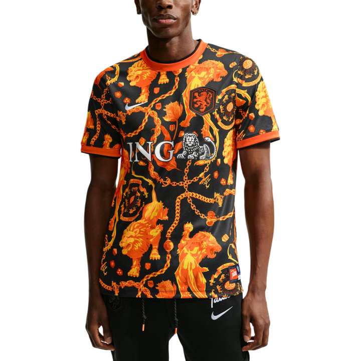 Nike Nike X Patta Dutch National Team Soccer Jerseys Men's Black/Orange Crew Neck Moderate