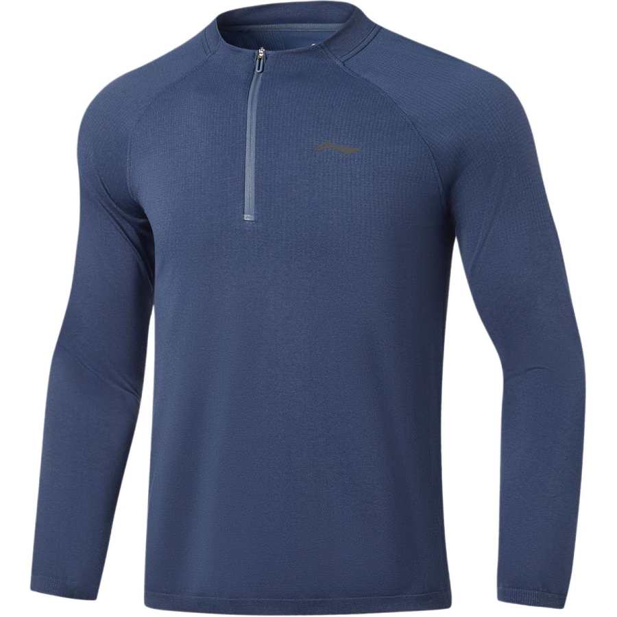 Li-Ning Li Ning Fitness Series Fitness Clothing Men's Gray Indigo Stand Collar Moderate Straight Fit