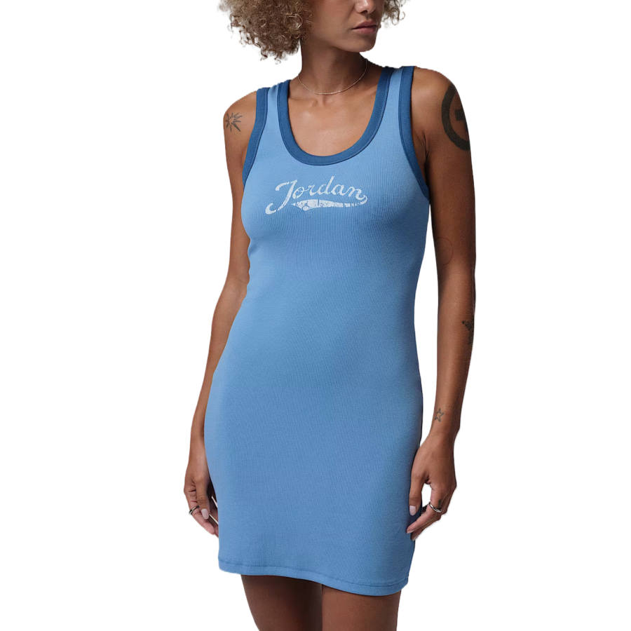 Jordan Jordan Brooklyn Sleeveless Dresses Women's Blue Transcend/True Blue/White Crew Neck Moderate Short Skirt