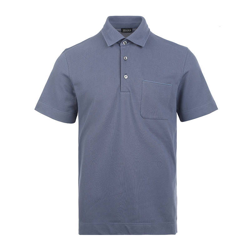 Ermenegildo Zegna Polo Shirts Men's Gray Blue Polo Collar Moderate Straight Fit