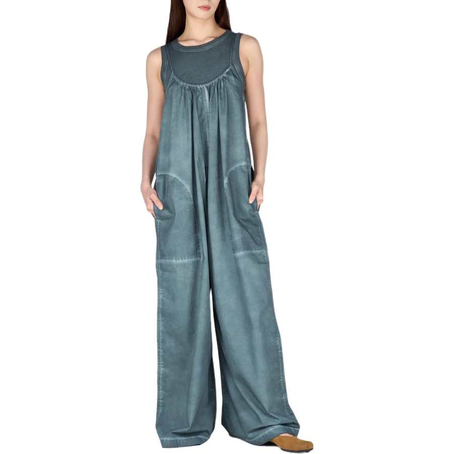 UMA WANG Overalls Women's Steel Blue Moderate Wide Leg Pants