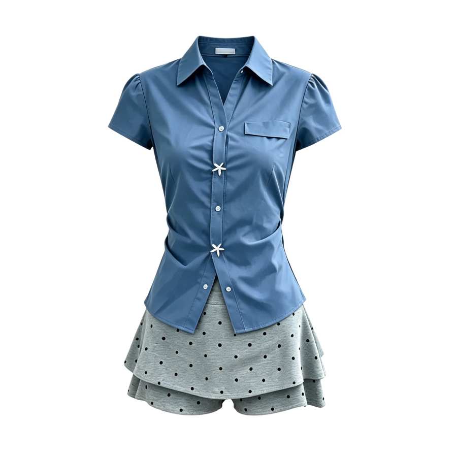 Sugarfunk Two Piece Skirt Sets Women's Lapel Thin Short Skirt