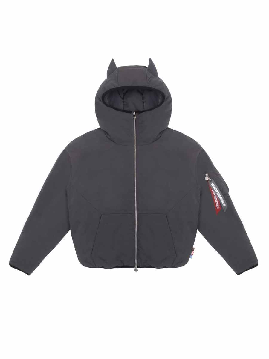 Vandy The Pink X Alpha Industries Puffer Jackets Unisex Washed Gray Hooded Non Detachable Moderate Other