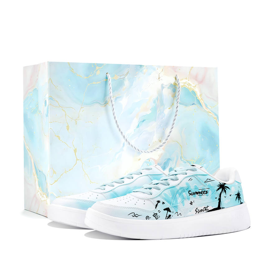 Li-Ning Li Ning Floating Boat Skateboard Shoes Men's Low Top White & Blue Gradient Hand Drawn Colorway