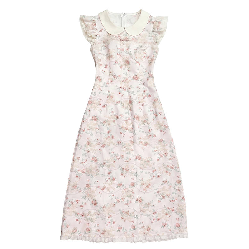 FABRIC PIG Sleeveless Dresses Women's Pink Long Skirt Lapel Thin Midi Skirt Fishtail Dress