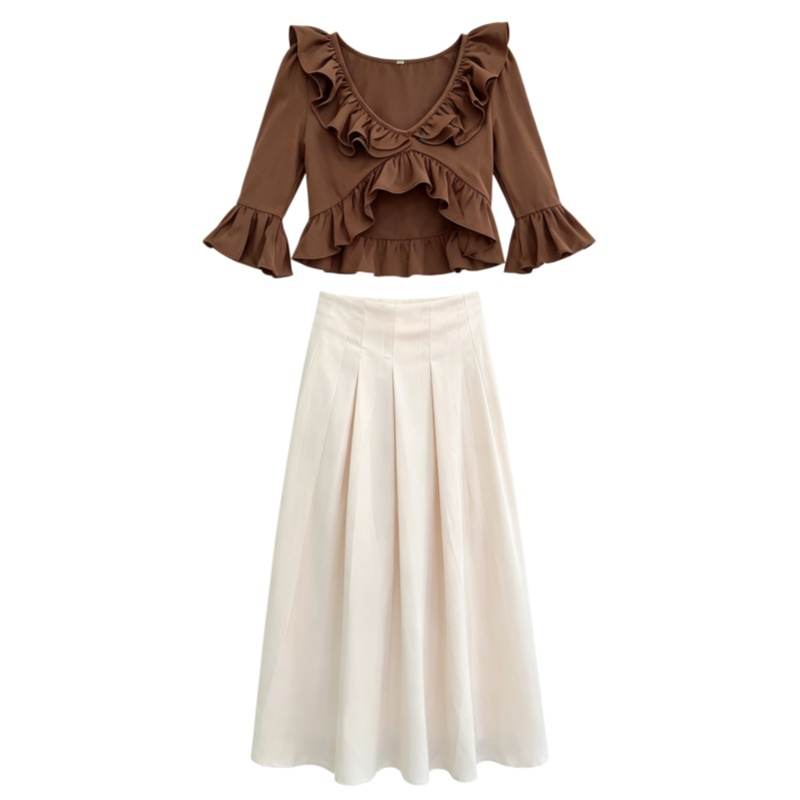 CPAURA Two Piece Skirt Sets Women's Moderate Long Skirt