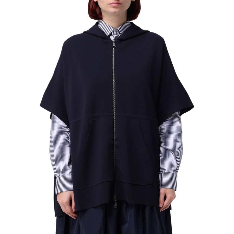 MaxMara Knitwear Women's Marine Blue Hooded Non Detachable Moderate Straight Fit