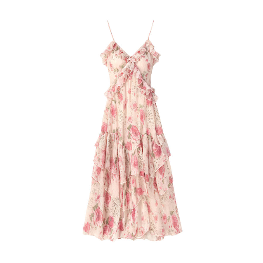 TUSHIFEI Sleeveless Dresses Women's Pink Camisole Thin Long Skirt A Line Skirt