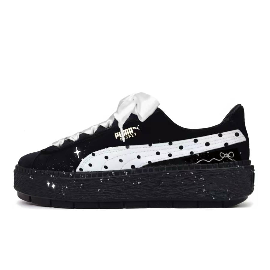 PUMA Platform Trace Skateboard Shoes Women's Low Top Black/White/Blue/Gold