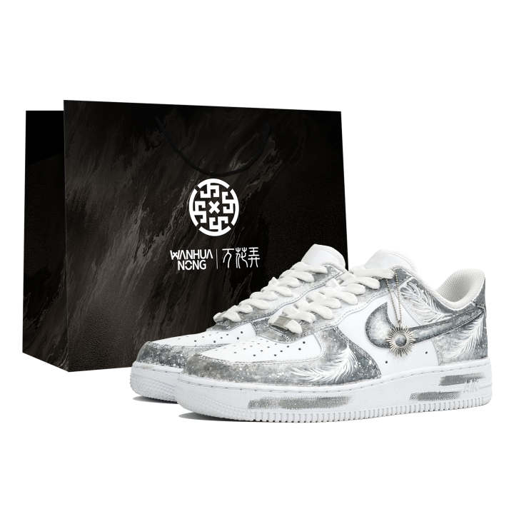 Nike Nike Air Force 1 Kaleidoscope, Light Wing, Shopping Bag Abrasion Resistant Low top Skateboard Shoes Unisex Silver White
