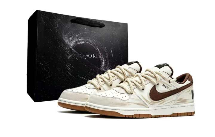 Nike Nike Big Skateboard Shoes Men's Low Top White Brown Distressed Color Block