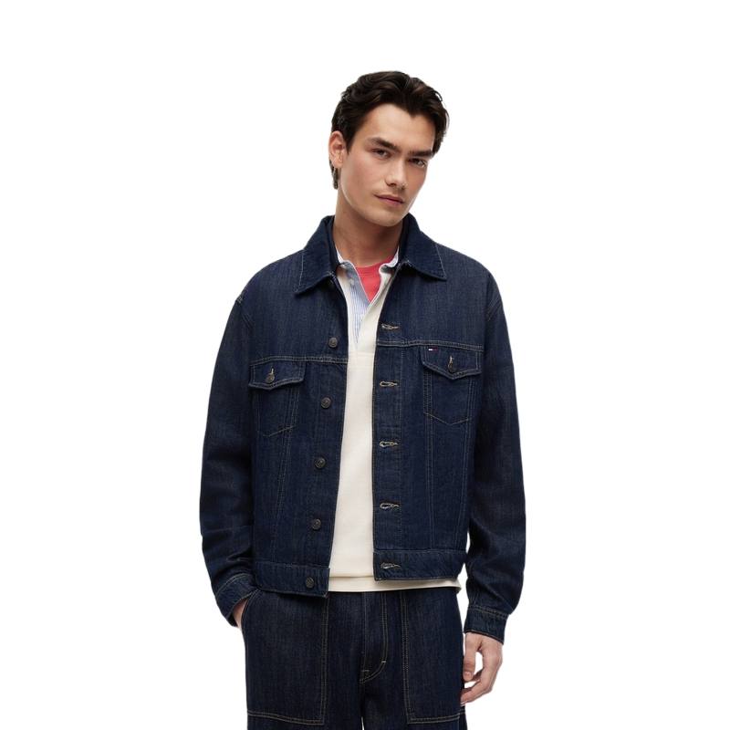 Tommy Hilfiger Denim Jackets Men's Dark Denim Blue 1BK Lapel Moderate Other