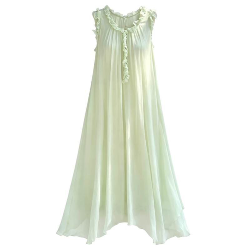 CPAURA Sleeveless Dresses Women's Cream Green Camisole Moderate Long Skirt A Line Skirt