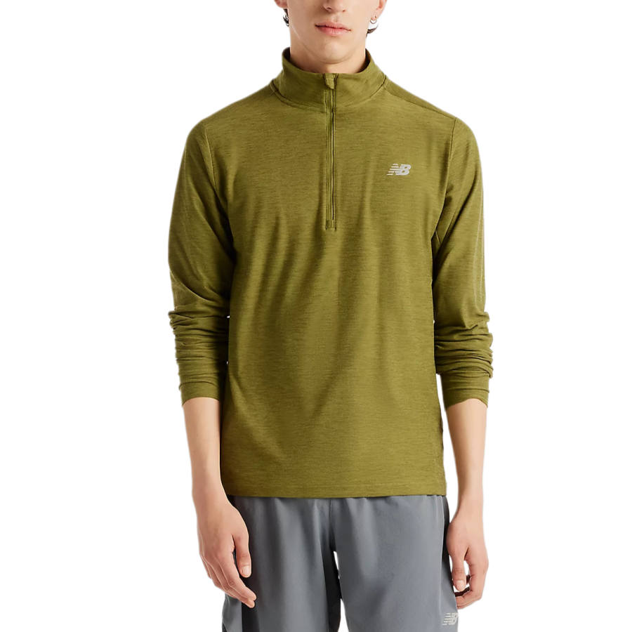 New Balance New Balance Space Dye 1/4 Zip Quick Dry T Shirts Men's Sports Green Heather Turtleneck Moderate Straight Fit