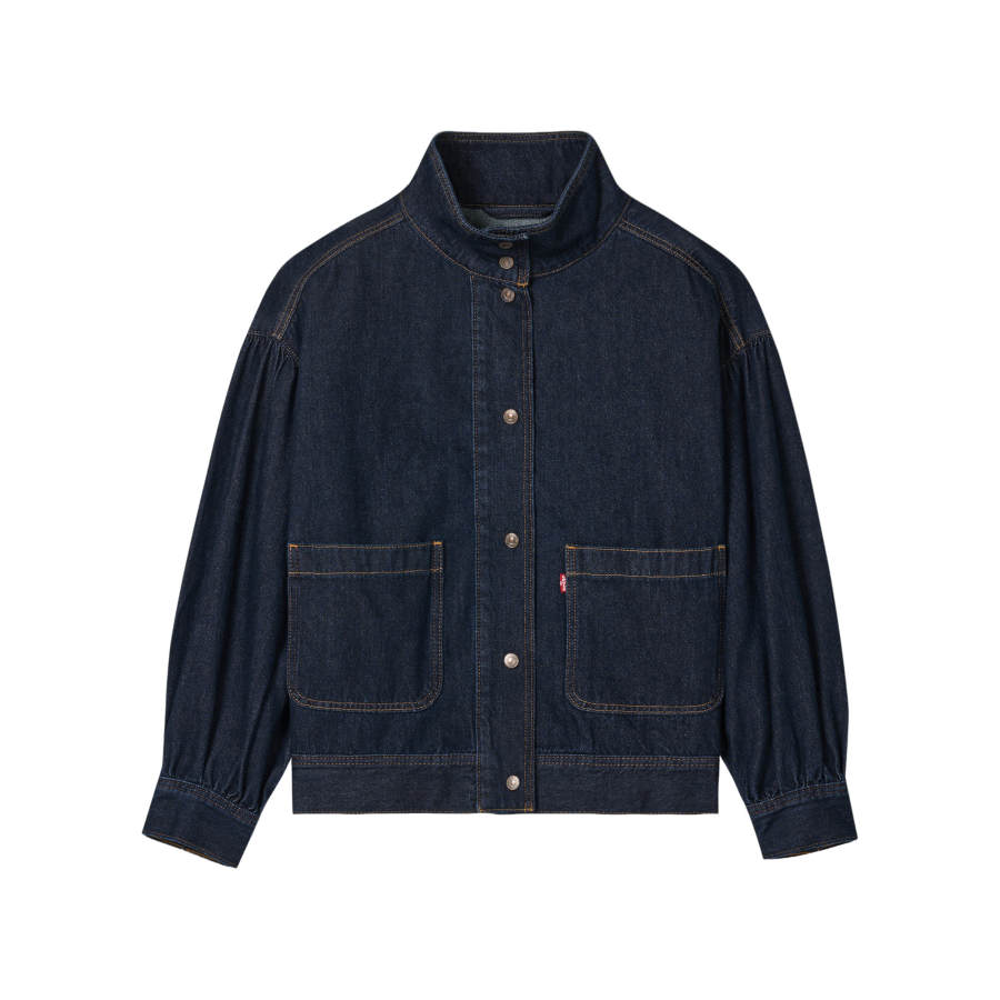 Levis Denim Jackets Women's Dark Blue Stand Collar Moderate Straight Fit