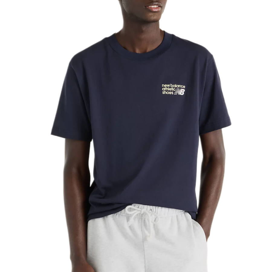 New Balance New Balance NB Athletics T Shirts Men's Night Blue Crew Neck Moderate