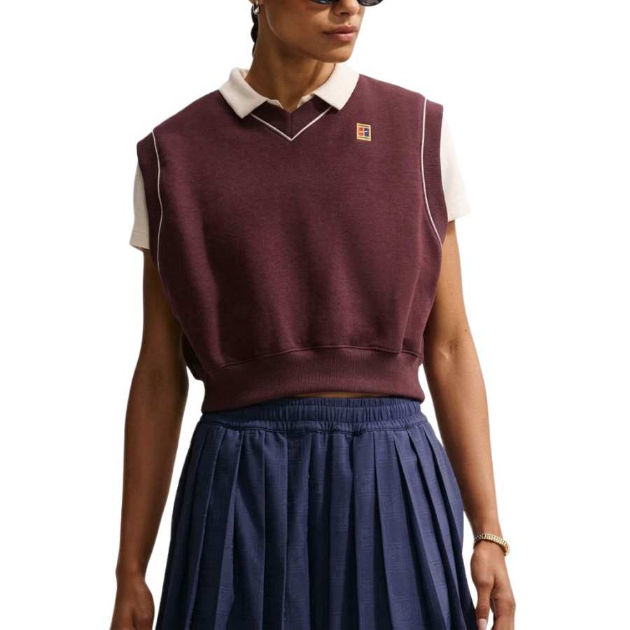 Nike Nike Court Tennis Tops Women's Mysterious Maroon V Neck Moderate