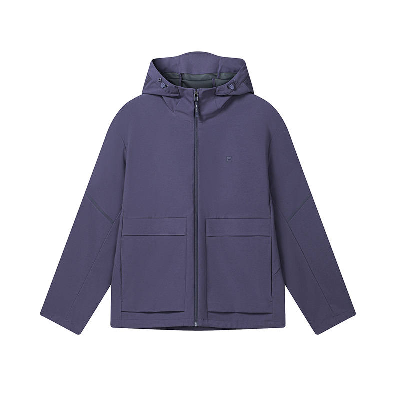 FILA WHITE Jackets Men's Dark Grape Purple Hooded Non Detachable Moderate Straight Fit