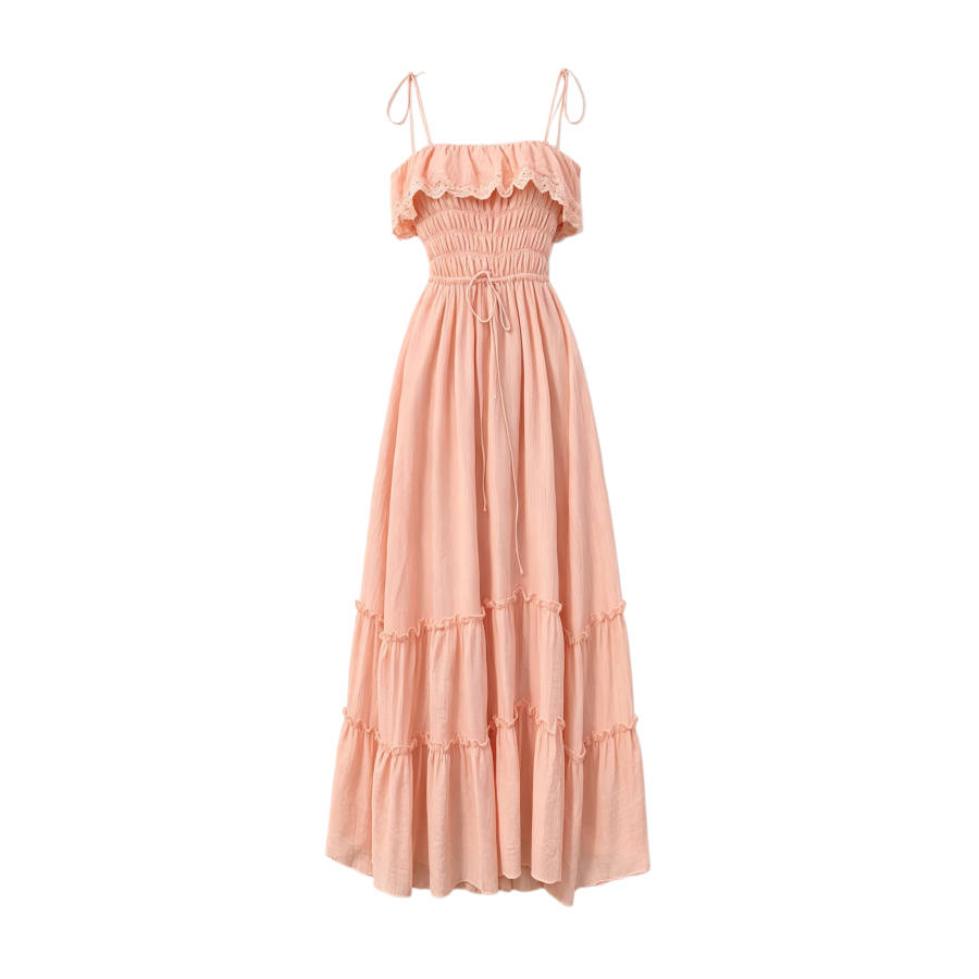 TUSHIFEI Sleeveless Dresses Women's Pink Camisole Thin Long Skirt A Line Skirt