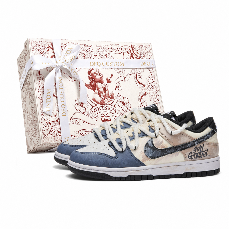 Nike Nike Dunk Rapid Current, Box Abrasion Resistant Low top Skateboard Shoes Unisex Beige Blue