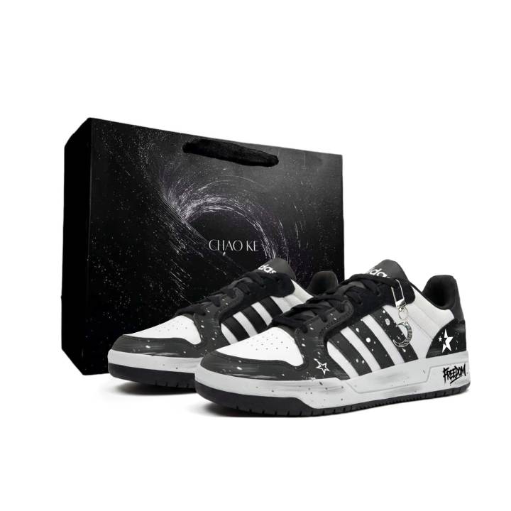 Adidas Adidas ENTRAP Skateboard Shoes Unisex Low Top Black & White Starry Sky Ink Splatter
