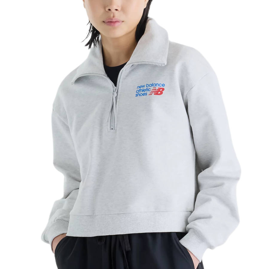 New Balance New Balance NB Athletics Sweatshirts Women's Gray Heather Multicolor Lapel Moderate