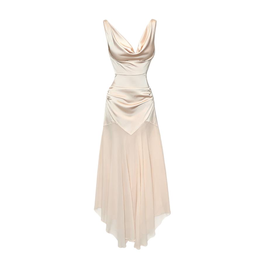 TUSHIFEI Sleeveless Dresses Women's Image Color Draped Neckline Thin Long Skirt A Line Skirt