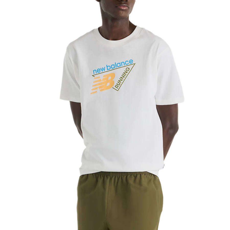 New Balance New Balance T Shirts Men's Sea Salt White Crew Neck Moderate