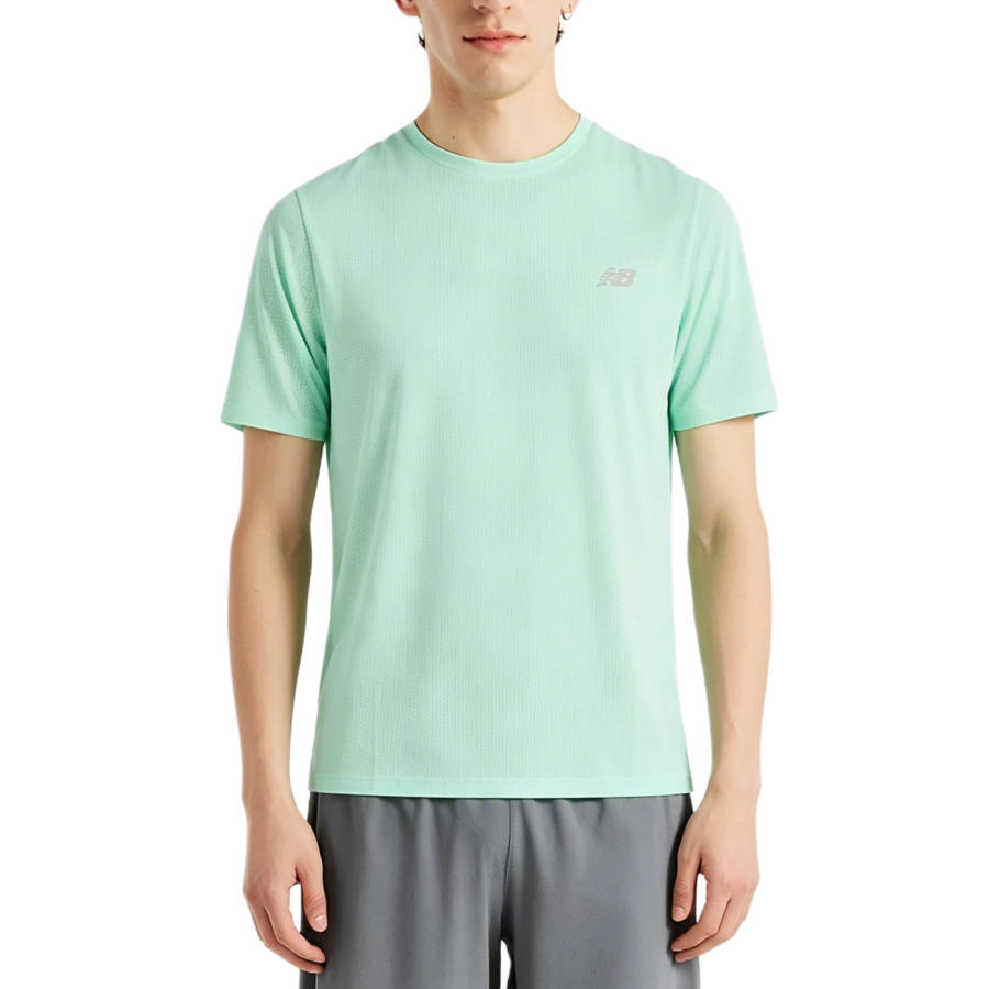 New Balance New Balance Quick Dry T Shirts Men's Bright Mint Green Crew Neck Moderate Straight Fit
