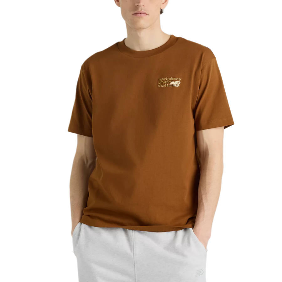 New Balance New Balance NB Athletics T Shirts Men's Breakfast Tea Brown Crew Neck Moderate