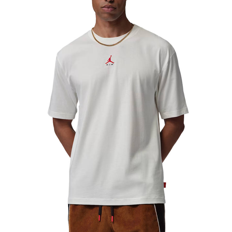 Jordan Jordan Brooklyn T Shirts Men's Sail White/University Red Crew Neck Moderate