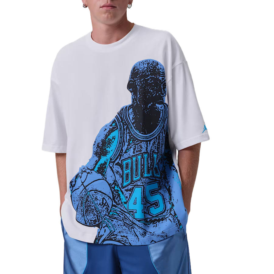 Jordan Jordan Sport T Shirts Men's White/Blue Beyond Crew Neck Moderate