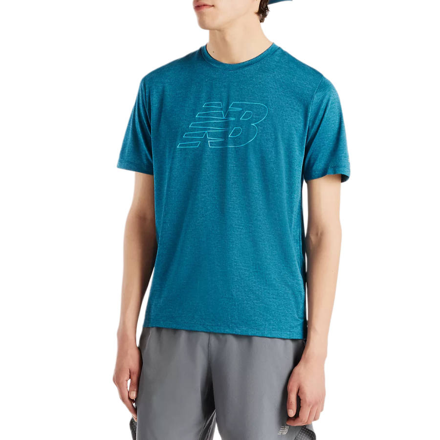 New Balance New Balance NBRC T Shirts Men's Stream Blue/High Sky Blue Crew Neck Moderate