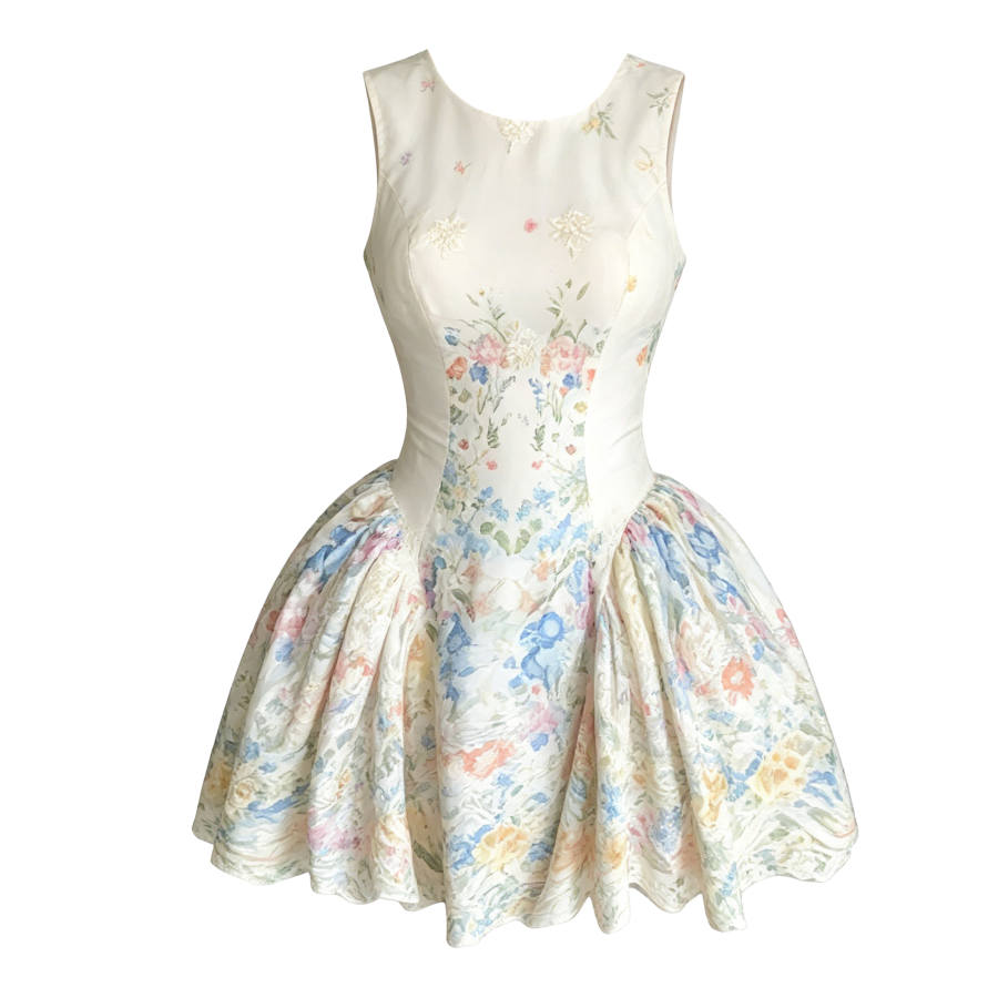 CPAURA Sleeveless Dresses Women's Multicolor Halter Moderate Short Skirt Puffy Skirt
