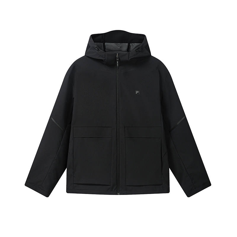 FILA WHITE Jackets Men's Jet Black Hooded Non Detachable Moderate Straight Fit